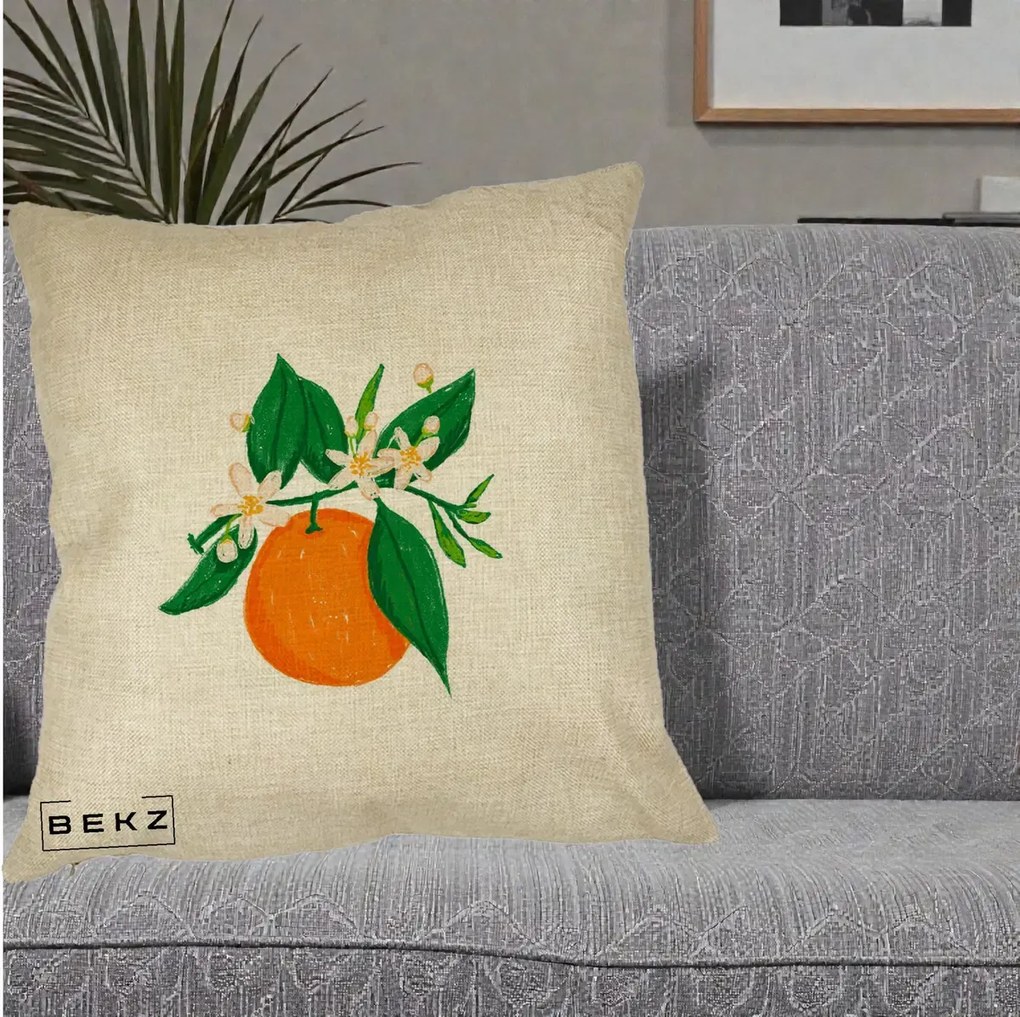 Perna Decorativa Portocala in Floare, 40x40 cm, Crem, Husa Detasabila, Perna Inclusa, BEKZ®