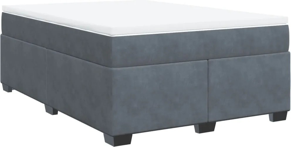 vidaXL Pat box spring cu saltea, gri închis, 140x200 cm, catifea