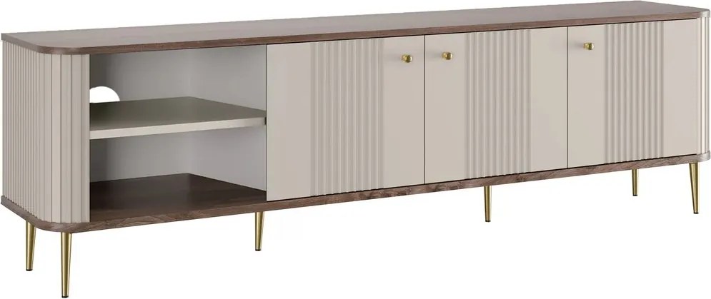 Dulap TV Vesper 3D 187 cm - cașmir / nuc / picioare aurii