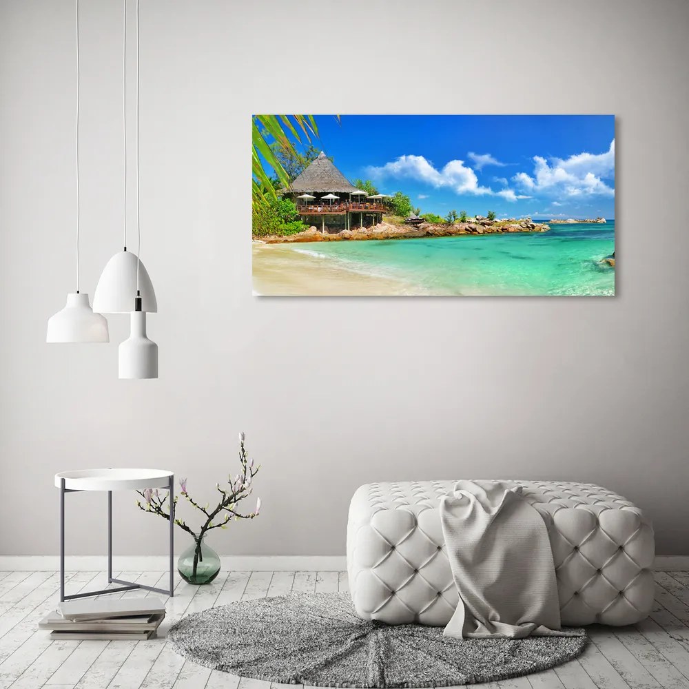 Tablou pe sticlă acrilică Plaja seychelles
