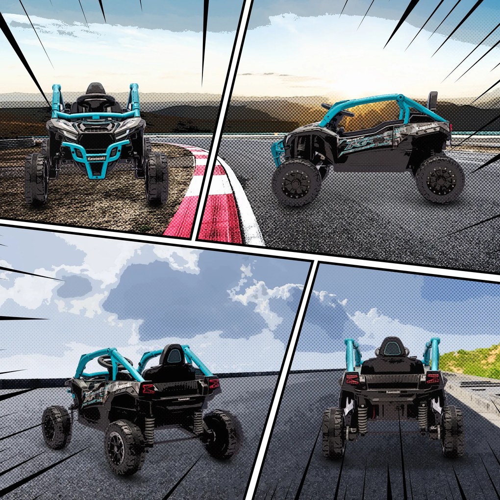 AIYAPLAY UTV electric 12V pentru copii, telecomandă, lumini LED, muzică, claxon, pentru copii 3-8 ani, Albastru | Aosom Romania