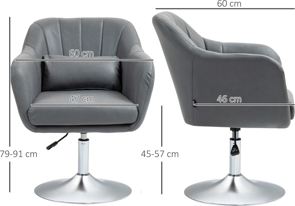 HOMCOM Scaun de birou pivotant la 360° cu Inaltime Reglabila din Material Respirabil, cu Perna, 60x60x79-91 cm, Gri | Aosom Romania