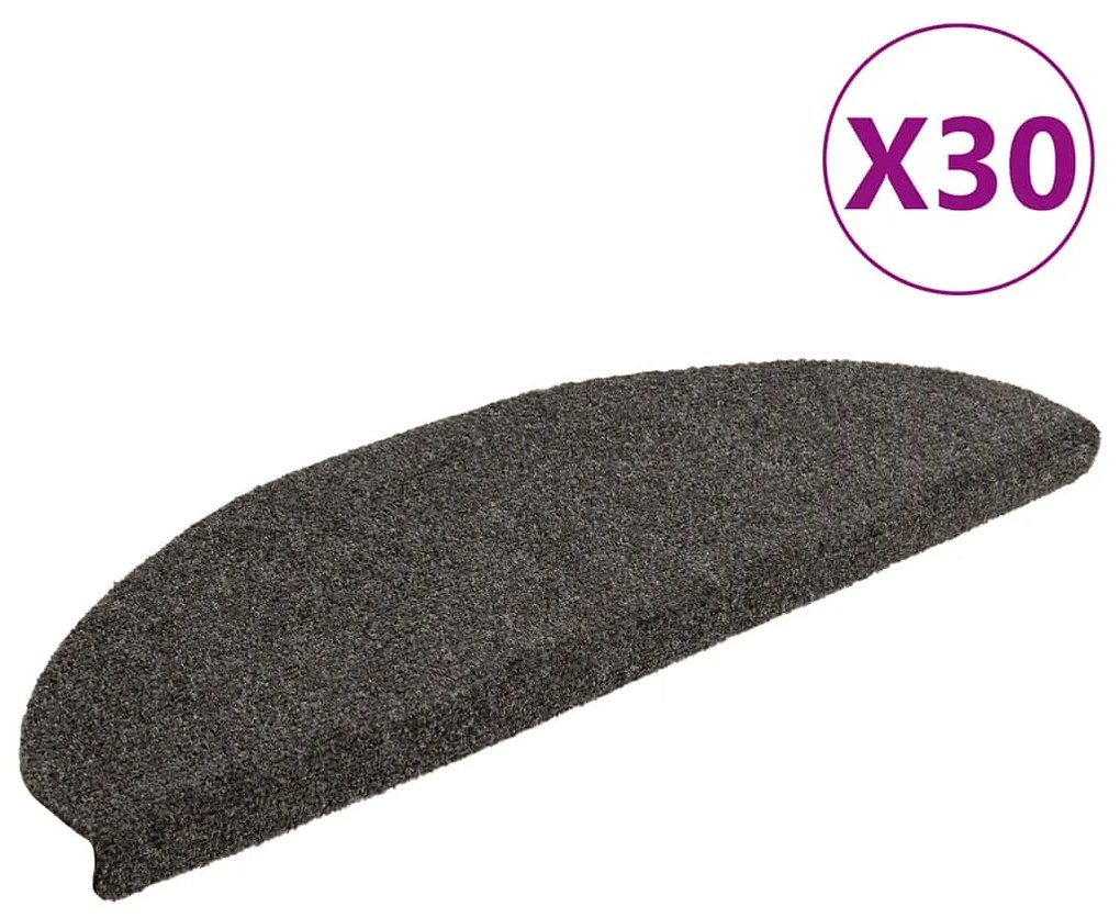 vidaXL Covorașe pentru scări autoadezive, 30 buc., 65x21x4 cm, antracit, semirotunde, mari