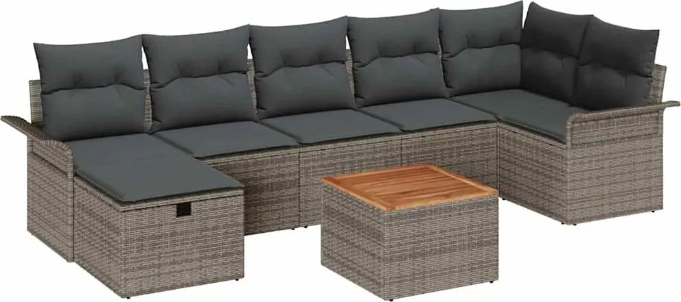 vidaXL Set de canapele pentru grădină cu pernă 8 pcs Gri Rattan poli