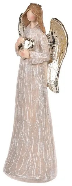 Decorație Înger cu aripi aurii și inimă, poliresin, maro