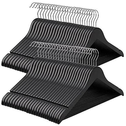 Set de 50 umerase din lemn, Songmics, Negru-Argintiu, 44.5x23x1.2 cm