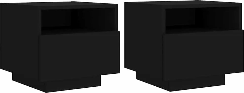 vidaXL Noptiere cu lumini LED, 2 buc., negru, 40x39x37 cm