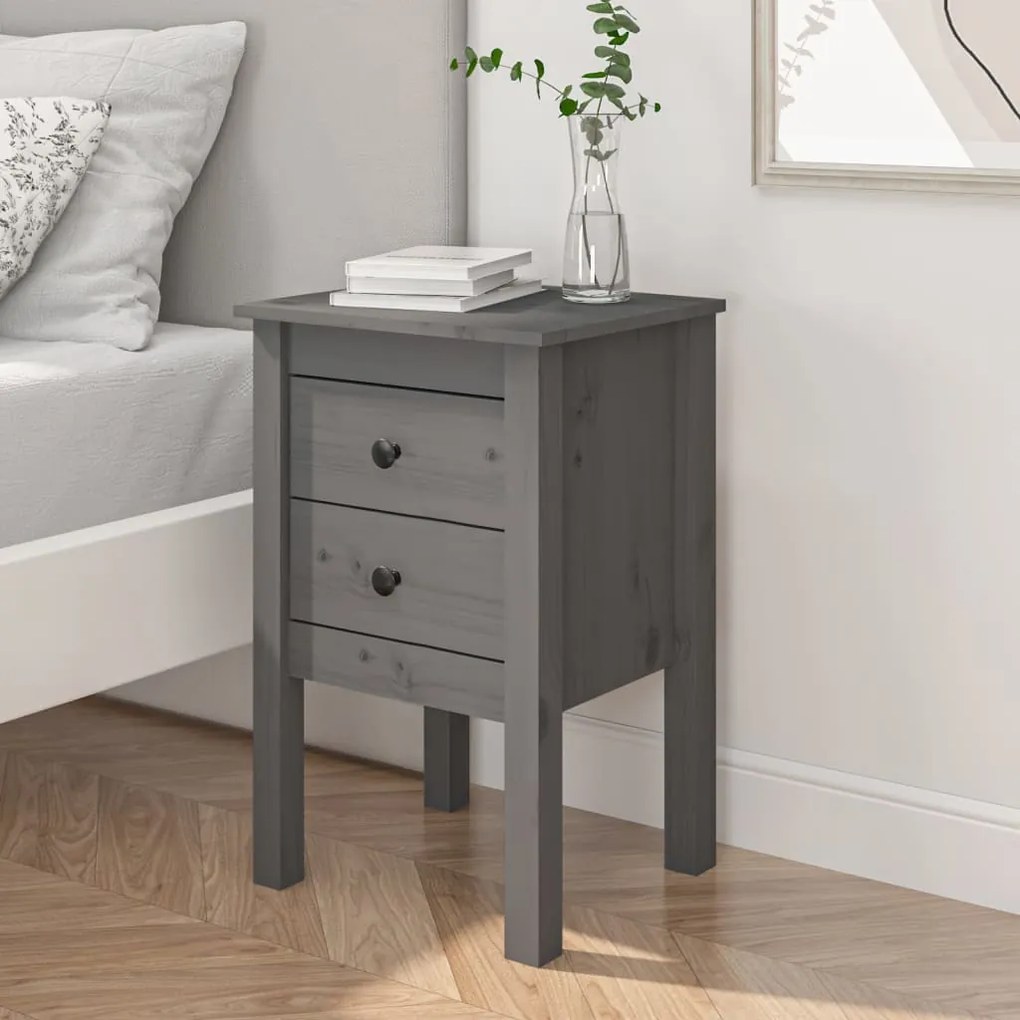 813693 vidaXL Noptieră, gri, 40x35x61,5 cm, lemn masiv de pin