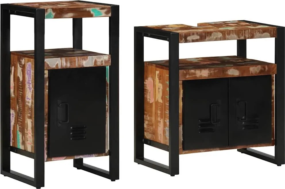 vidaXL Set de mobilier pentru baie 2 pcs Maro Lemn recuperat solid