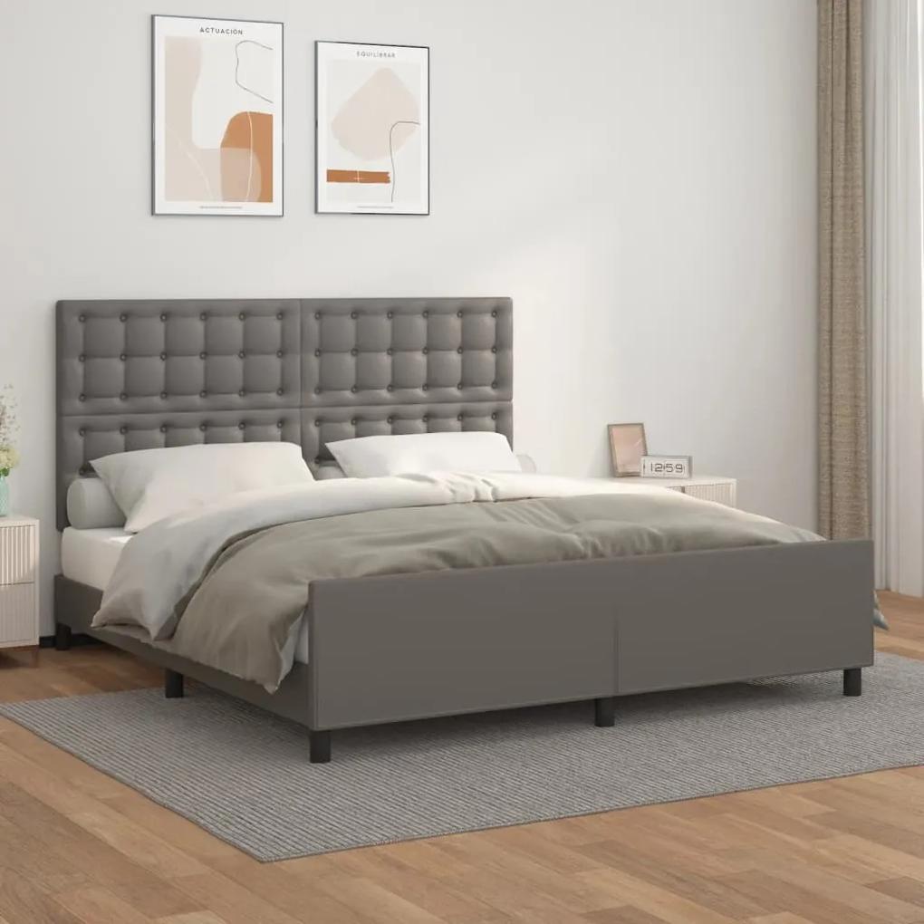 3125583 vidaXL Cadru de pat cu tăblie, gri, 160x200 cm, piele ecologică