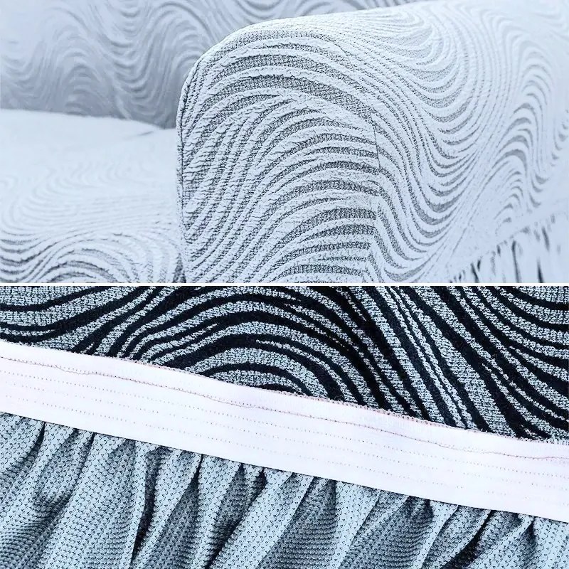 Set huse elastice pentru canapea 3 Locuri si 2 fotolii, cu volanas, model Jacquard Gri in dungi
