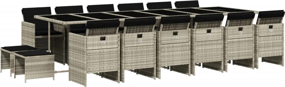 vidaXL Set mobilier de grădină cu perne 17 piese gri deschis poliratan