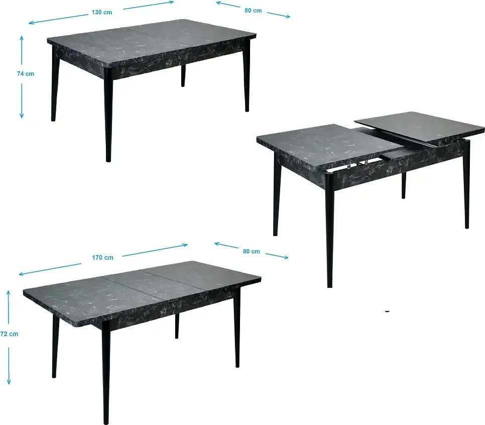 Resigilat:Masa extensibila Dining Homs marmorat negru 170 x 80 cm