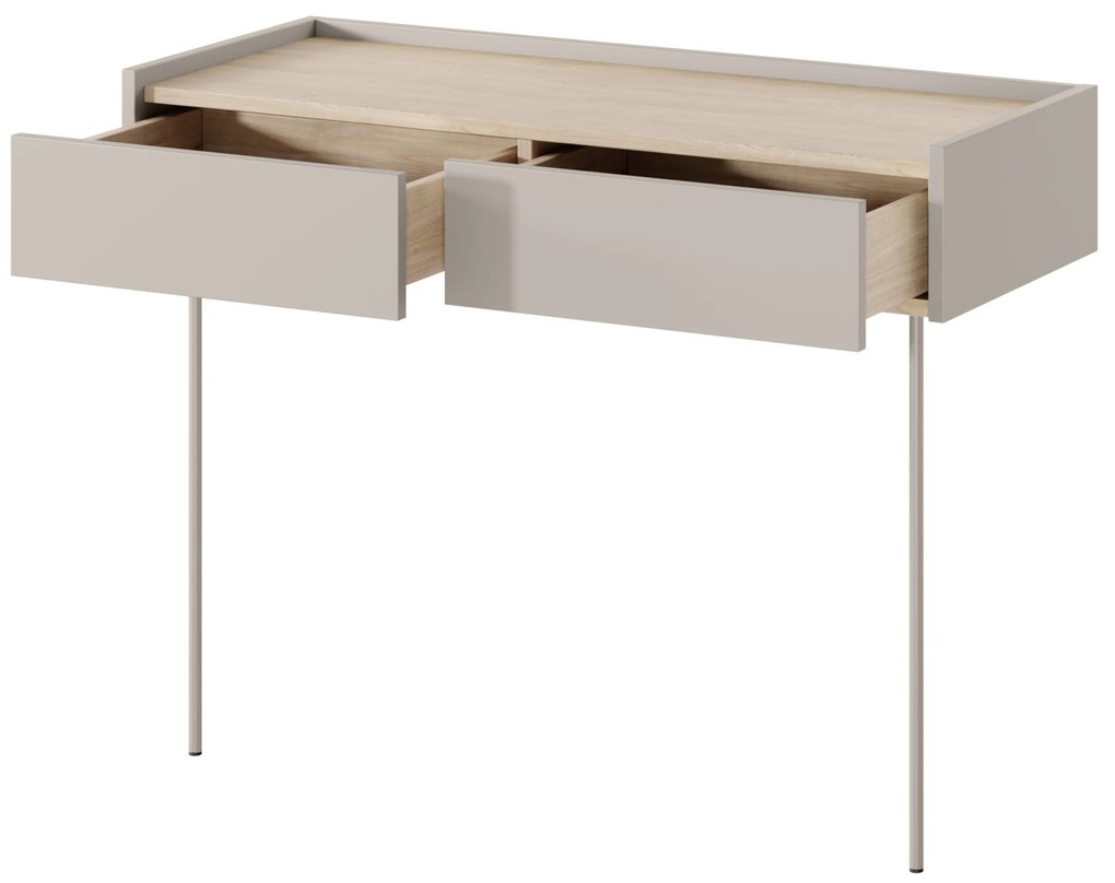 Masă de machiaj cu sertare Desin 100 cm cu picioare metalice - cașmir / stejar nagano