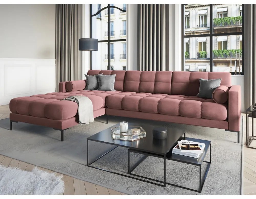 Colțar din catifea cu extensie pe partea stângă Cosmopolitan Design Bali, roz
