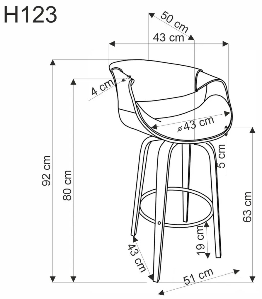 Scaun de bar H123 gri/nuc