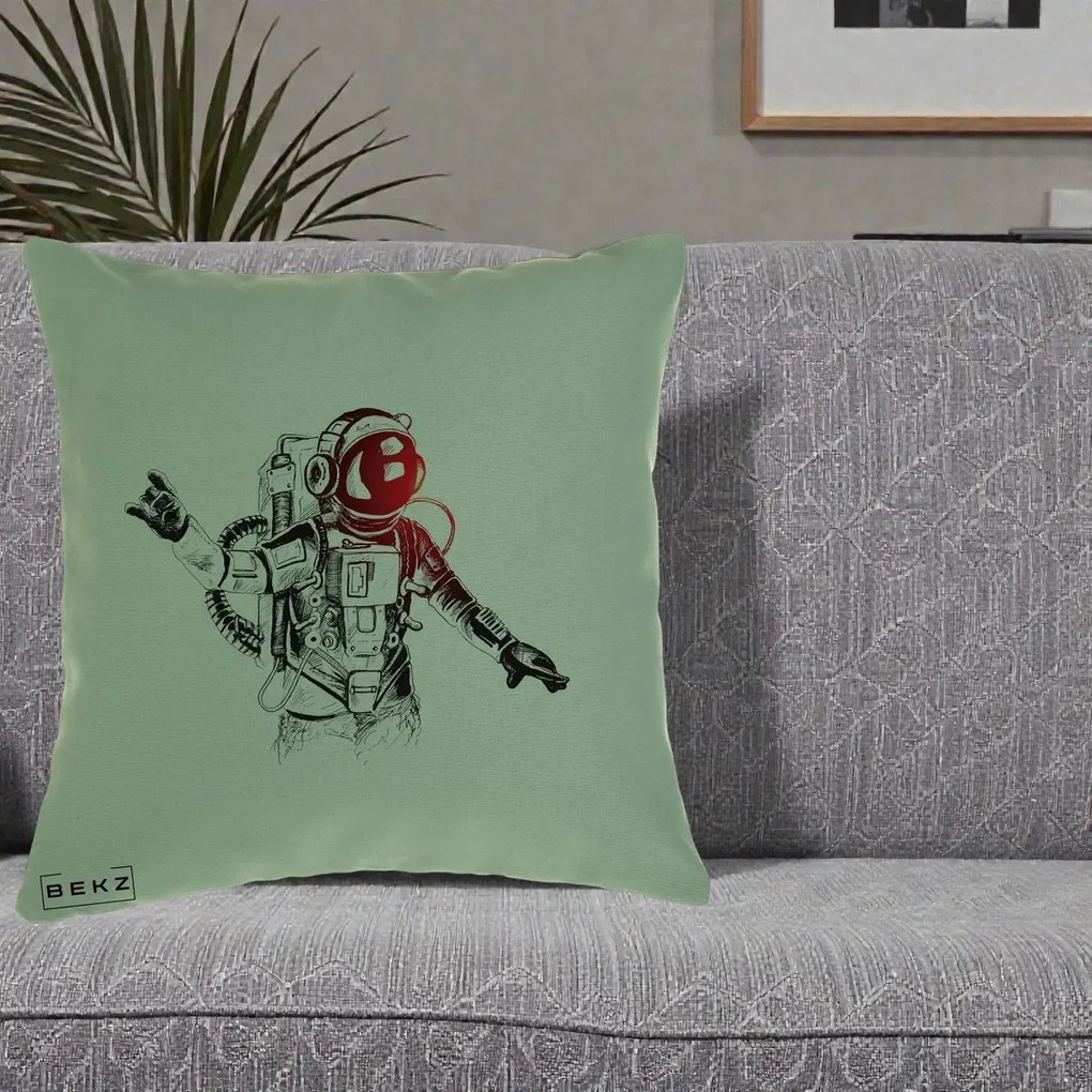 Perna Decorativa Astronaut Rock Sketching, 40x40 cm, Verde, Husa Detasabila, Perna Inclusa, BEKZ®