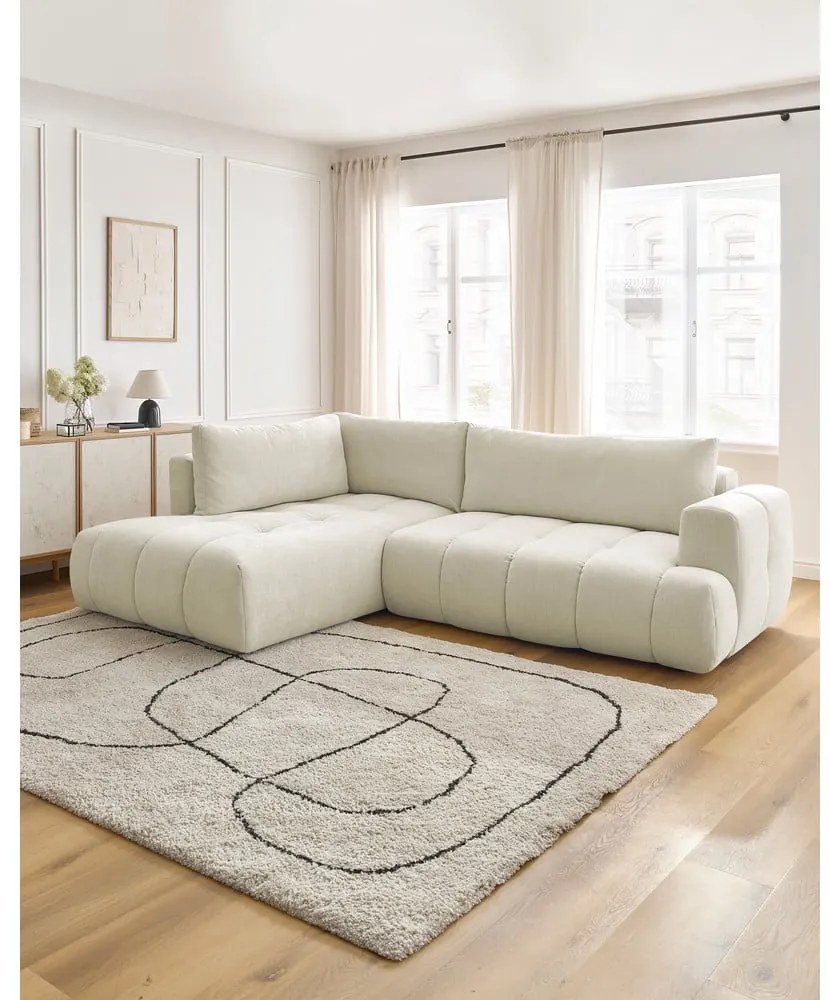 Colțar bej extensibil/cu spațiu de depozitare (cu colț pe partea stângă/în formă de ”L”) Fuji – Bobochic Paris