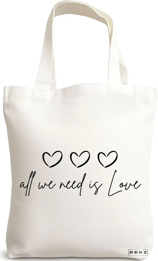 Sacosa de Panza pentru Cumparaturi, Geanta Tote, model All we nee is Love, 38x34.5 cm, Alba, BEKZ®