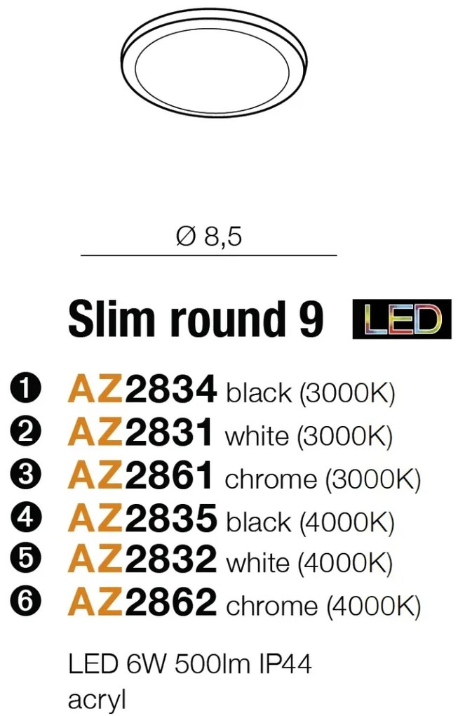 Spot LED pentru baie incastrat IP44 Slim 9 round 3000K negru