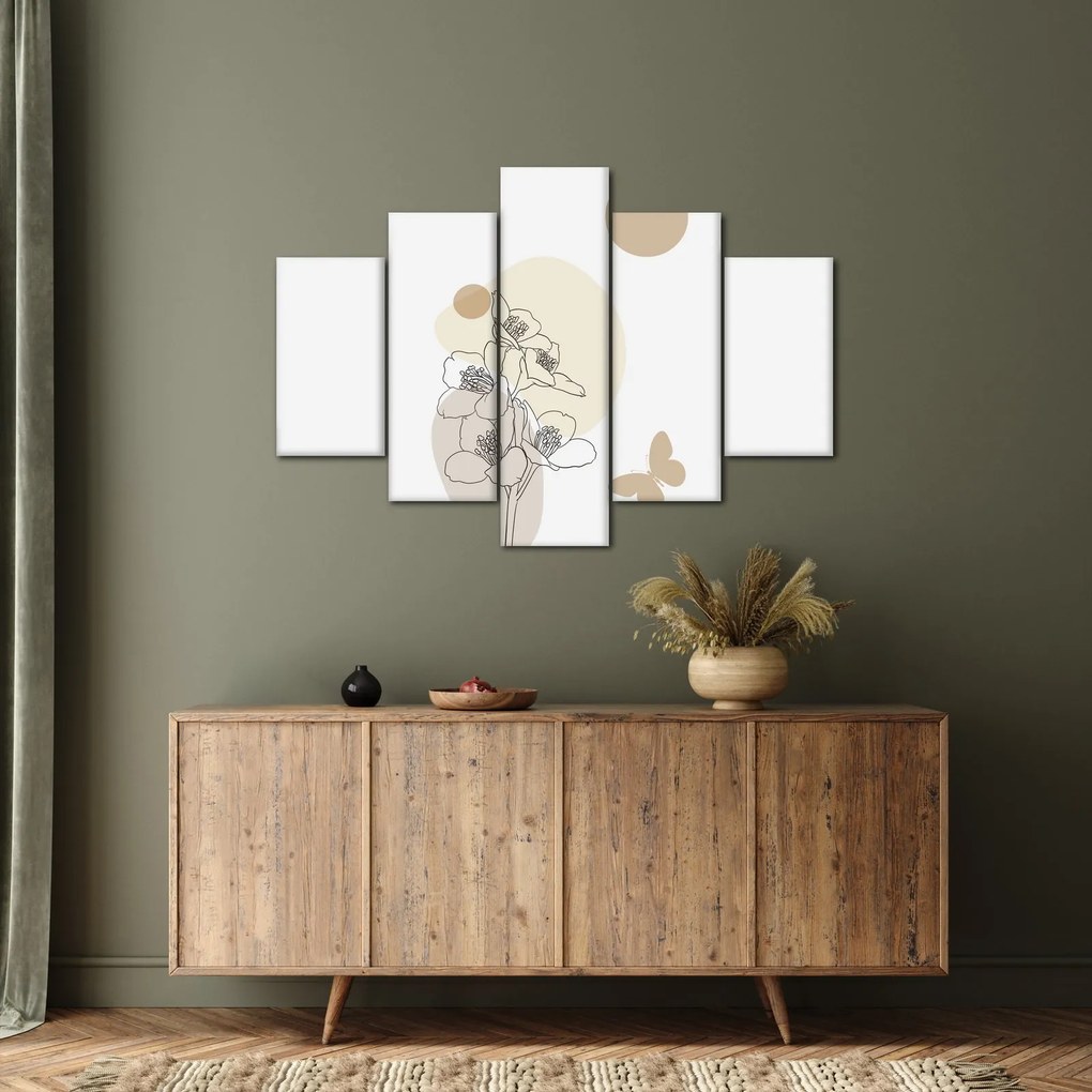 Tablou - Flori bej cu fluture N⁰4 (150x105 cm)