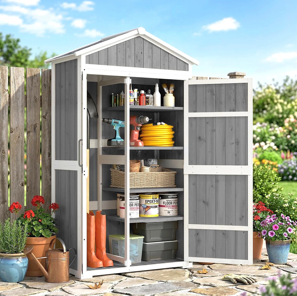 Outsunny Dulap de grădină Adăpost de grădină impermeabil cu acoperiș din metal Uși duble pentru unelte de grădină 105x55x179cm Gri | Aosom Romania