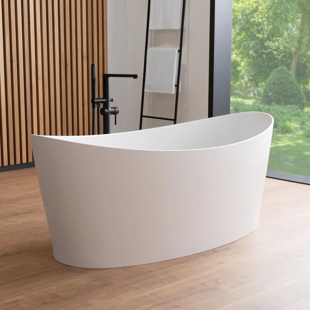 Cada baie freestanding ovala, compozit, 160 x 71 cm, Foglia Wave