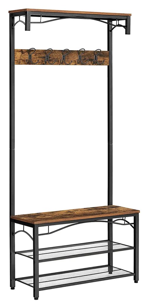 Cuier de hol HENRY cu spațiu pentru pantofi, 80x30x178,5cm, maro/negru Vasagle