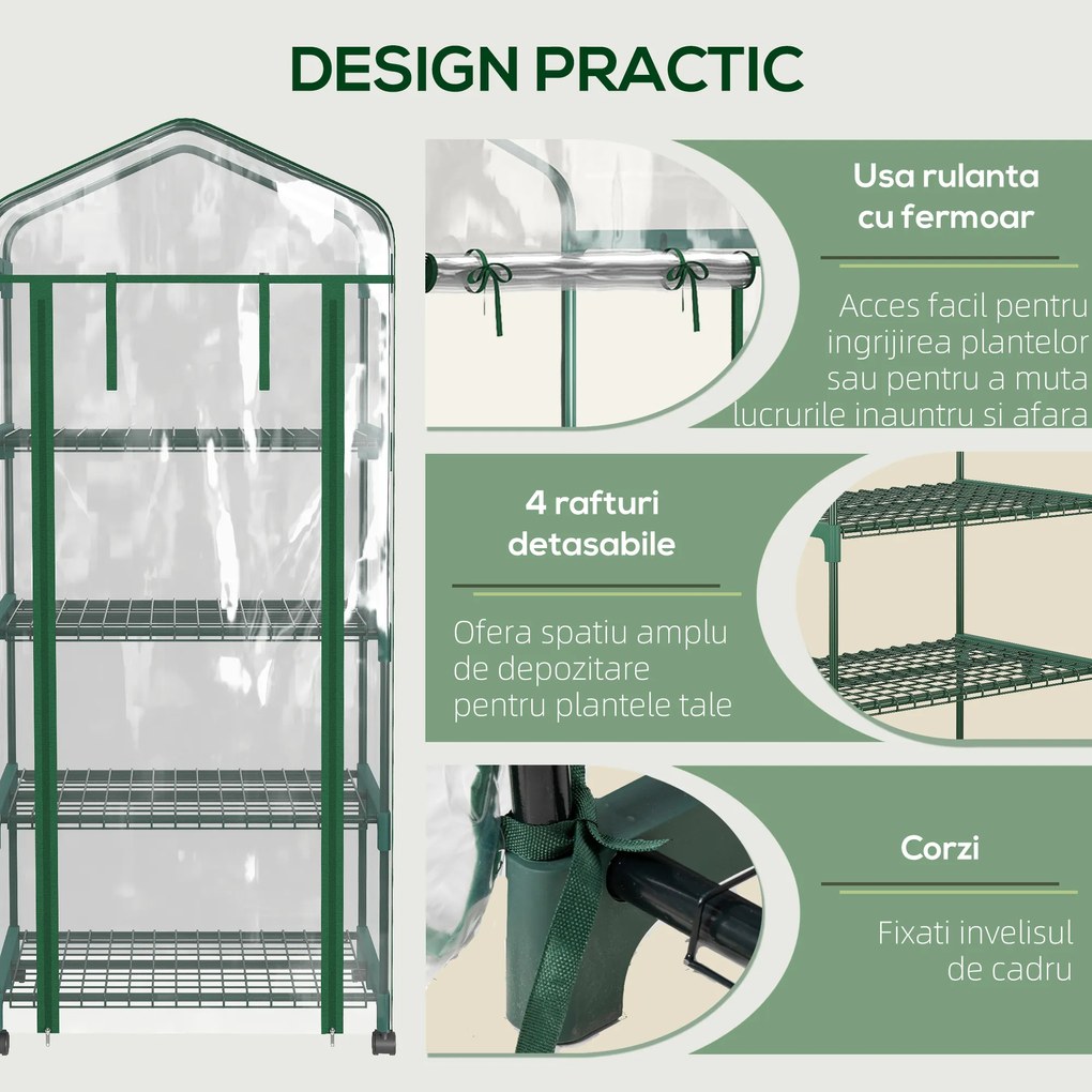 Outsunny Sera verticala pentru plante cu rastel cu 4 rafturi, sera din otel si PVC alb pentru balcon si terasa, 69x50x165cm | Aosom Romania