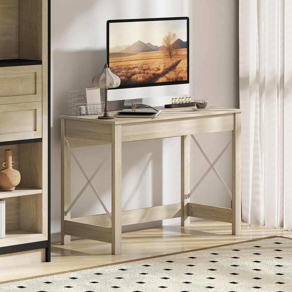 HOMCOM Masă de Birou Modernă Masă de Birou Masă de Calculator Ușor de Asamblat pentru Birou Studiu 105x50x76 cm Natural | Aosom Romania