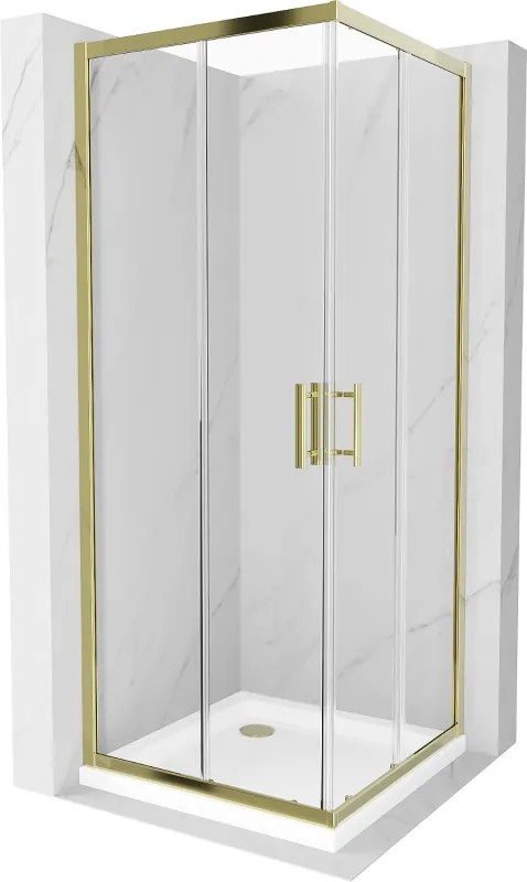 Mexen Rio cabina de duș pătrată 80 x 80 cm, transparentă, aurie + cadă Flat, albă - 860-080-080-50-00-4010G