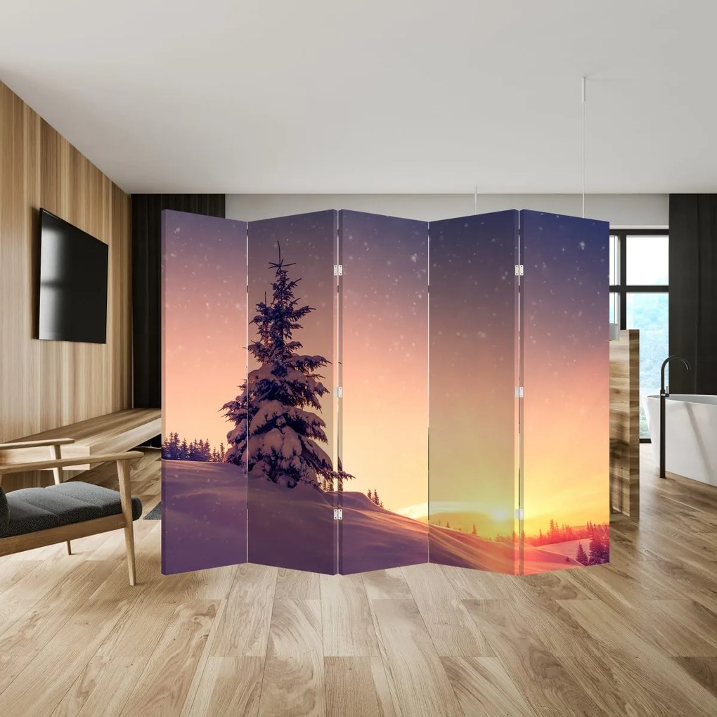 Paravan - Copac înzăpezit pe luncă (210x170 cm)
