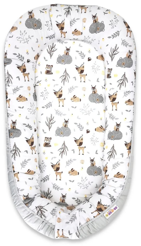 Baby Nellys Maxi dublu cuib lateral bumbac Prieteni noi din pădure - bej, gri