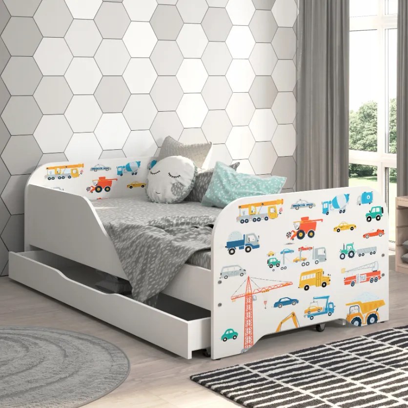 Pat pentru copii 140 x 70 cm cu motiv de camion