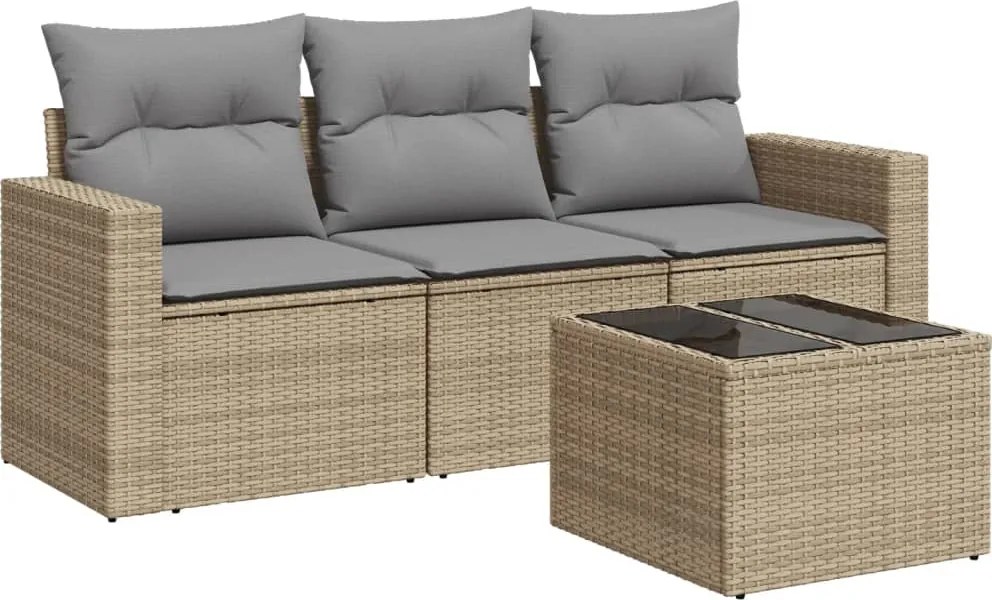 vidaXL Set canapele de grădină, 4 piese, cu perne, bej, poliratan