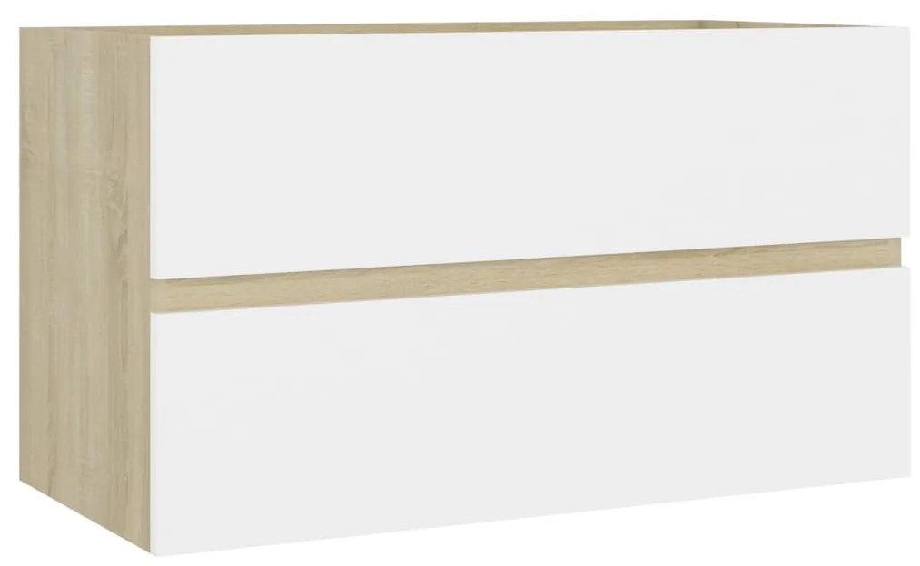 Dulap de chiuveta, alb si stejar Sonoma, 80x38,5x45 cm, PAL alb si stejar sonoma, Dulap pentru chiuveta, 1