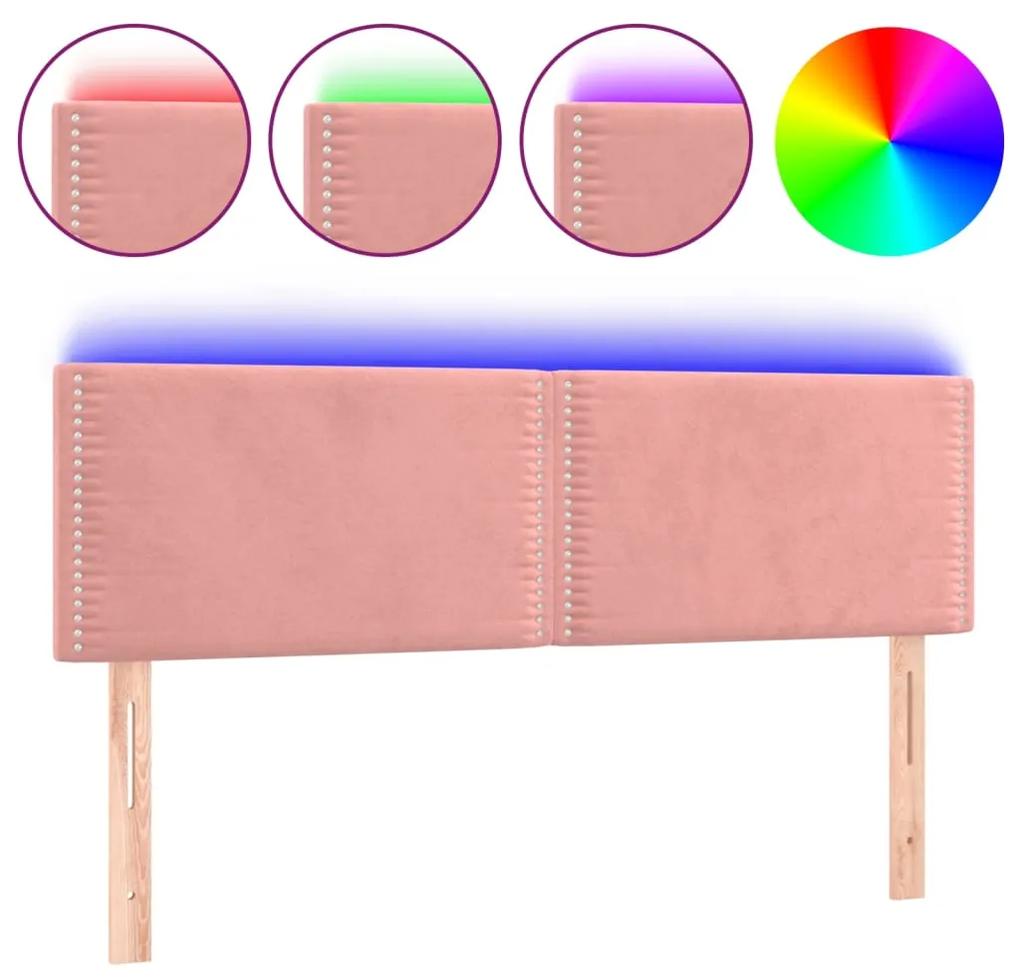 3121525 vidaXL Tăblie de pat cu LED, roz, 144x5x78/88 cm, catifea