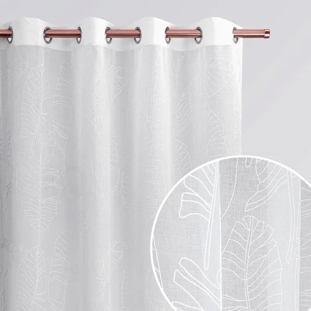 Perdea albă cu model natural, cu inele, 140 x 250 cm