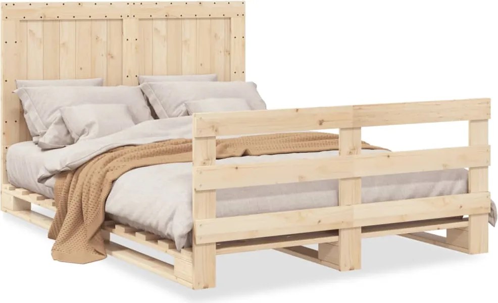 vidaXL Cadru de pat cu tăblie, 140x200 cm, lemn masiv de pin