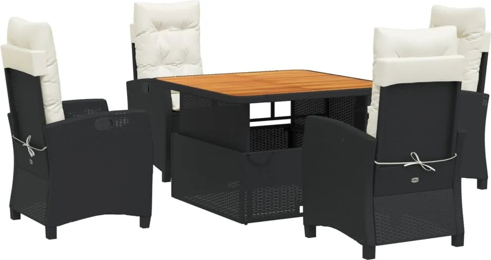 vidaXL Set mobilier de grădină cu perne, 5 piese, negru, poliratan