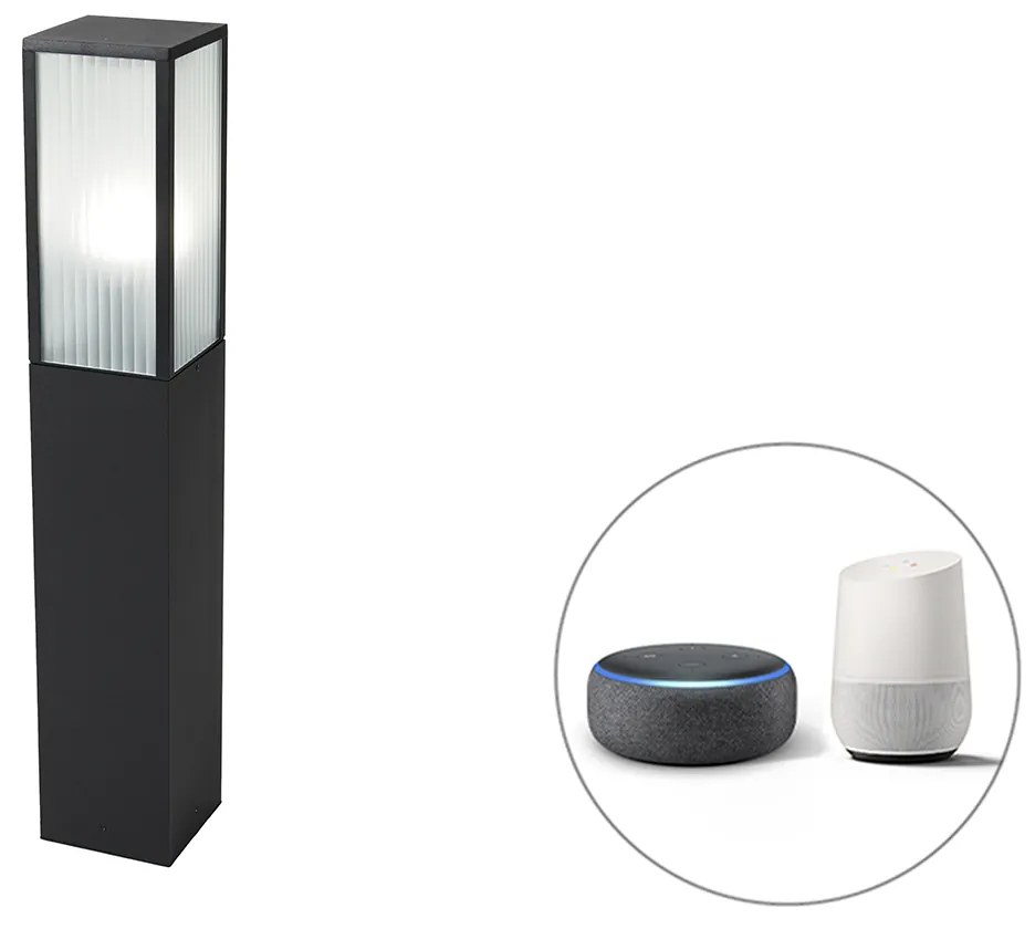 Lampă de exterior cu picior inteligentă neagră cu sticlă nervurată 80 cm inclusiv Wifi A60 - Charlois