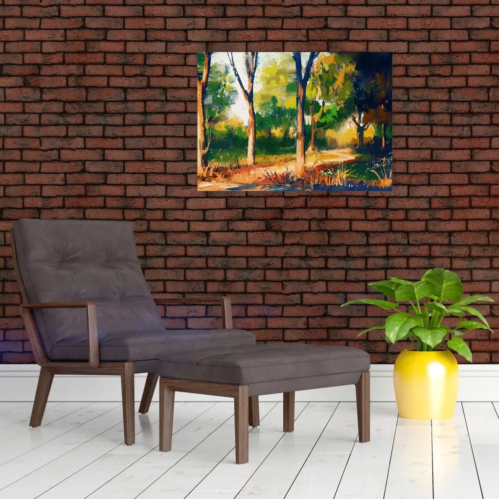 Tablou pe sticlă - Pădure de vară însorită, pictură (70x50 cm)