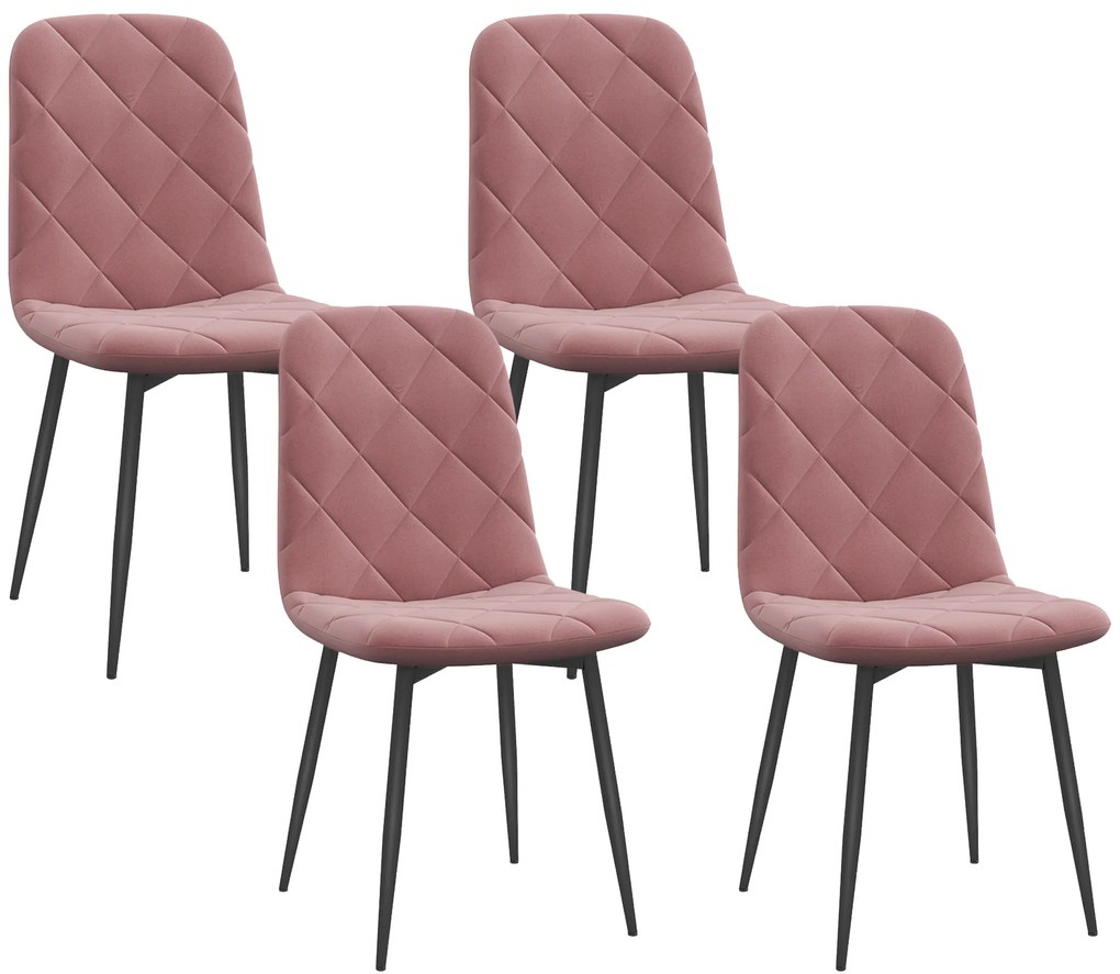HOMCOM Scaune de Dining Set 4 Bucăți Scaun de Bucătărie cu Spătar, Imitație Catifea, Scaun 45 x 54 x 87 cm Roz | Aosom Romania
