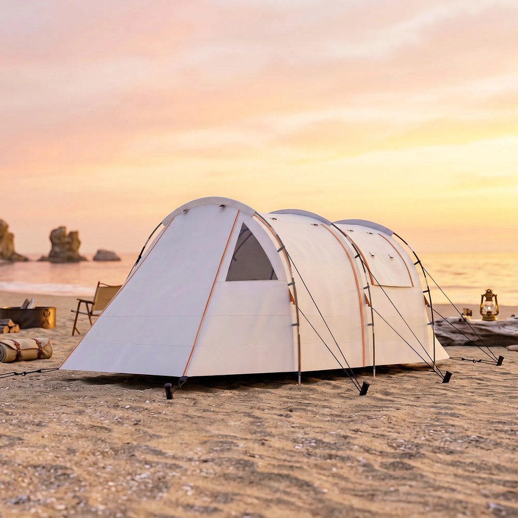 Outsunny Cort de Camping pentru 4-5 Persoane cu Capac Blackout, Cort Tunel Impermeabil cu Geantă de Transport, 460x230x180 cm, Kaki | Aosom Romania