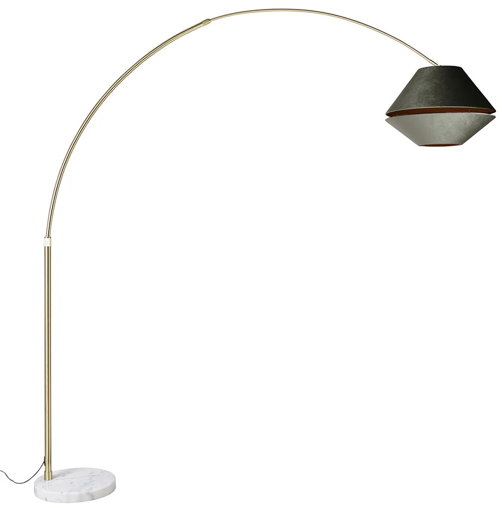 Lampă arcuită din alamă cu abajur dublu din catifea albă și verde - XXL