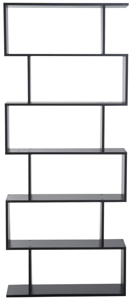 Homcom Librarie Design Modern in Lemn cu 6 Rafturi, Negru, 80x23x192cm