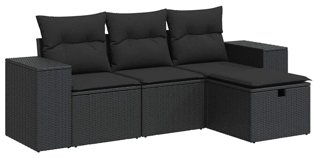 3325651 vidaXL Set mobilier de grădină cu perne, 4 piese, negru, poliratan