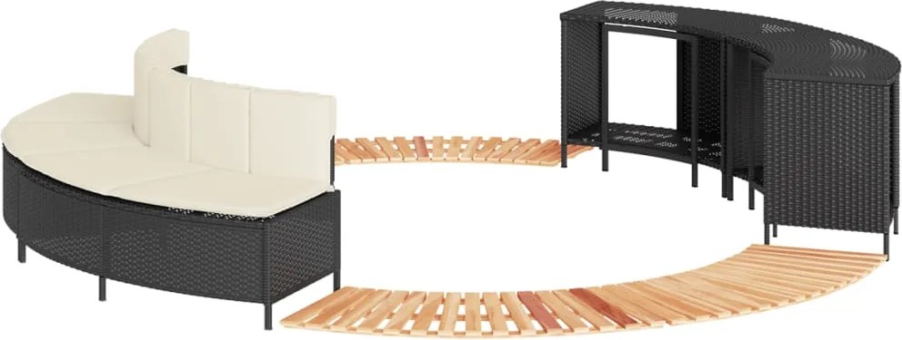 vidaXL Împrejmuire cadă cu hidromasaj, negru, poliratan / lemn acacia