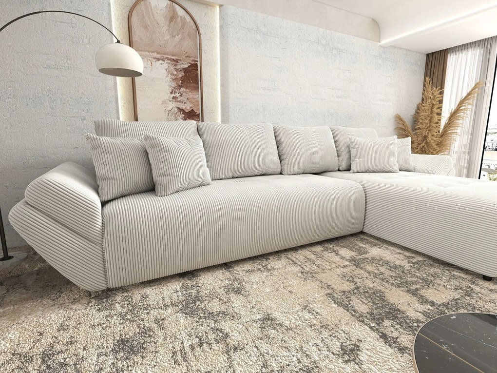 Colțar extensibil dumonde cu ladă de depozitare si sezut confortabil din spuma high-density, Berlin XL Zoom Crem 350x185 cm II