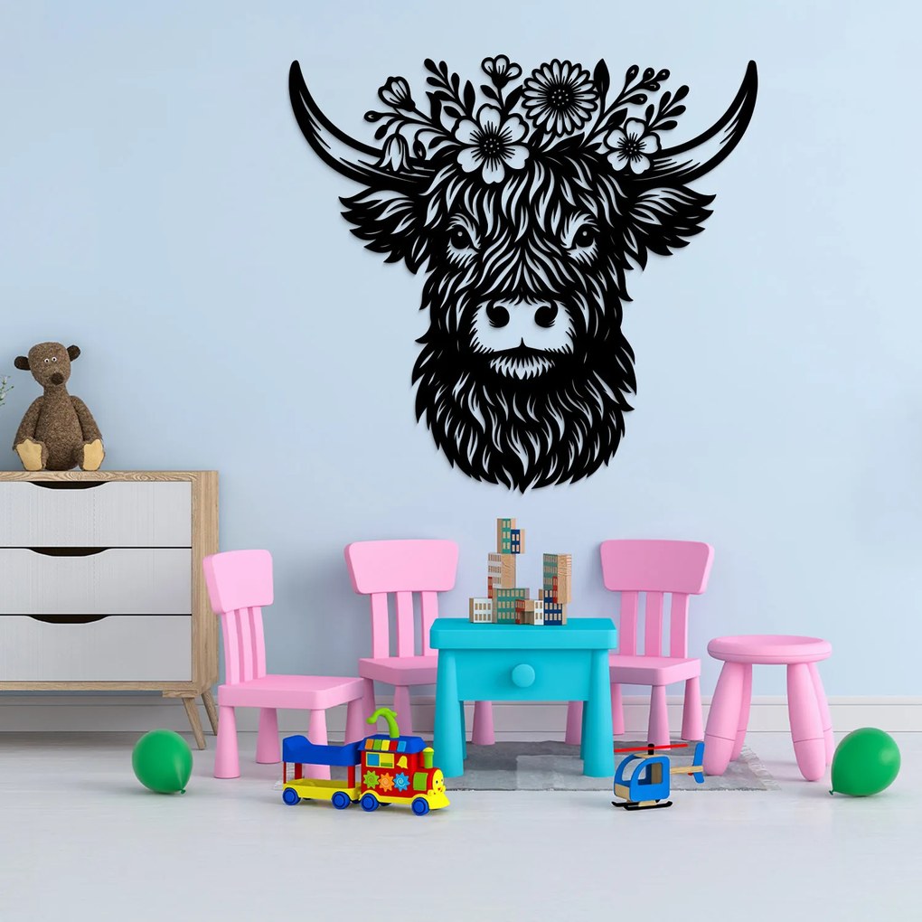 DUBLEZ | Tablou din lemn cu animal - Văcuță cu flori